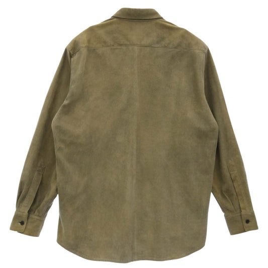 A.PRESSE アプレッセ 25AW 25AAP-02-20 Suede Leather Regular Collar Shirt スエード レザー レギュラー カラー 長袖 シャツ カーキ系 2【中古】