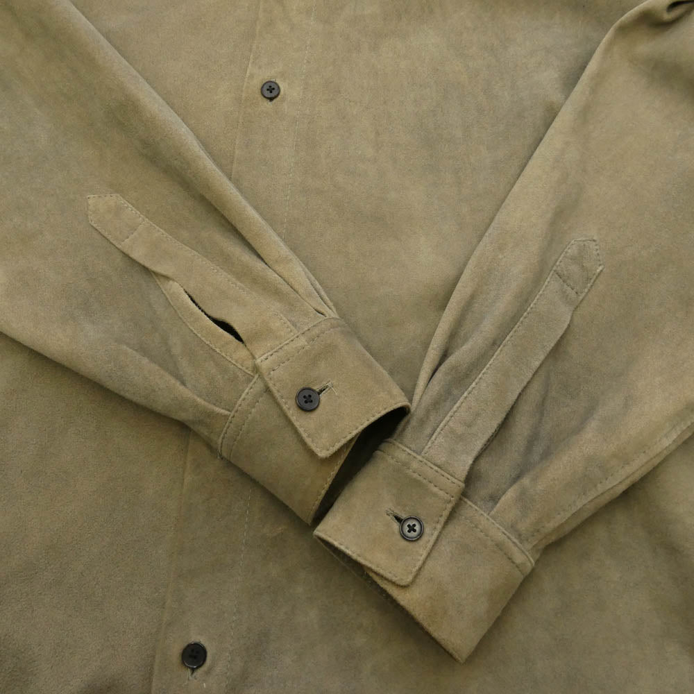 A.PRESSE アプレッセ 25AW 25AAP-02-20 Suede Leather Regular Collar Shirt スエード レザー レギュラー カラー 長袖 シャツ カーキ系 2【中古】