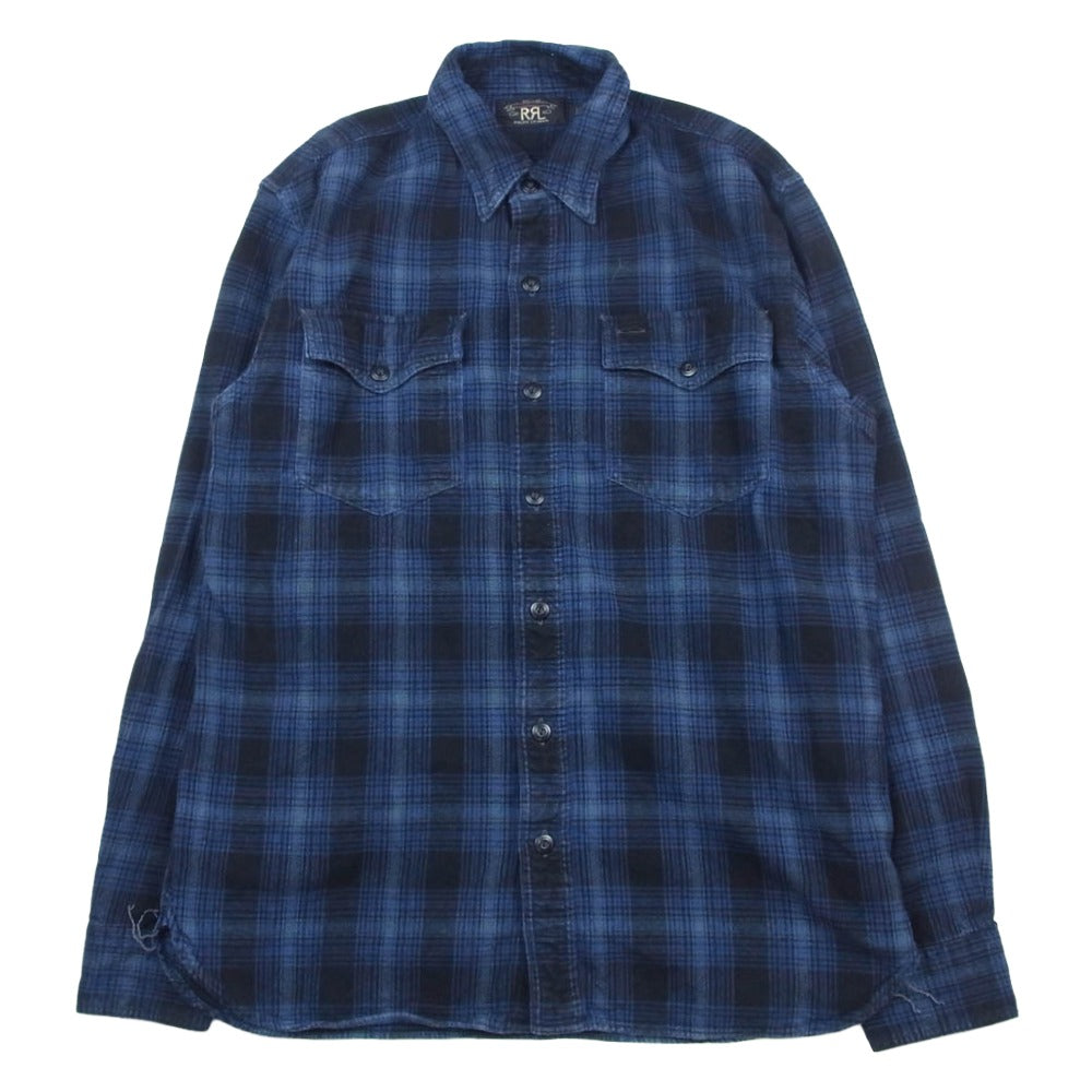RRL ダブルアールエル 0200011734 長袖 チェック ネル シャツ ネイビー系 M【中古】
