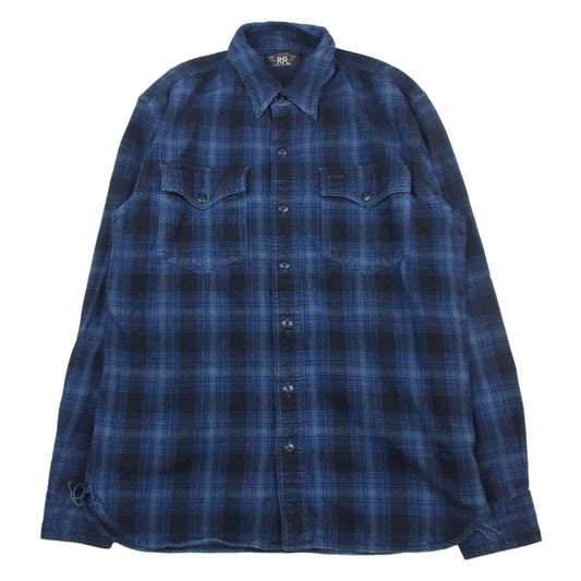 RRL ダブルアールエル 0200011734 長袖 チェック ネル シャツ ネイビー系 M【中古】