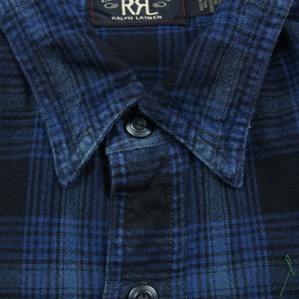 RRL ダブルアールエル 0200011734 長袖 チェック ネル シャツ ネイビー系 M【中古】