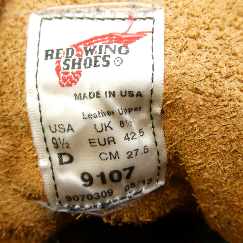 RED WING レッドウィング 9107 USA製 HERITAGE WORK 6 ROUND TOE BOOT ヘリテージワーク 6 ラウンド トゥ ブーツ ブラウン系 27.5cm【中古】