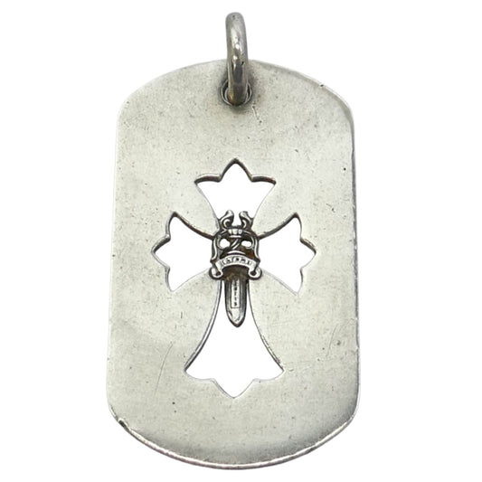 CHROME HEARTS クロムハーツ（原本無） D TAG LRG CROSS DAGG カットアウトクロス ダガー ラージドッグタグ トップ シルバー系【中古】