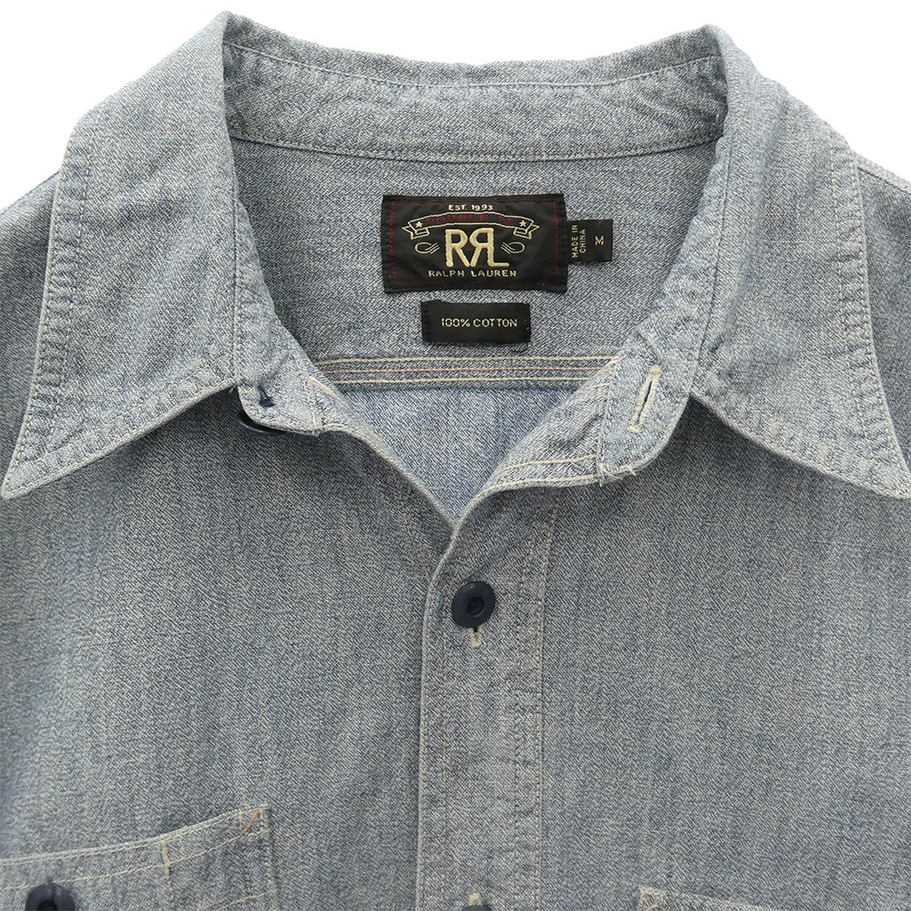 RRL ダブルアールエル シャンブレー レギュラーカラー 長袖 ワークシャツ ライトブルー系 M【中古】