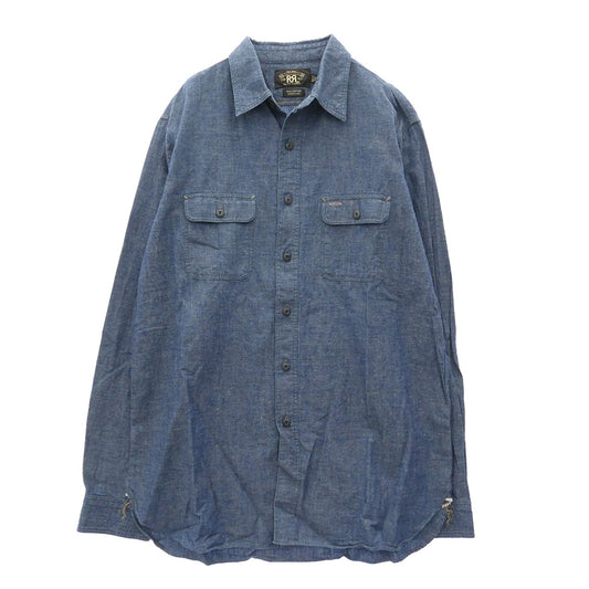 RRL ダブルアールエル コットンリネン インディゴ シャンブレー レギュラーカラー 長袖 ワークシャツ インディゴブルー系 M【中古】
