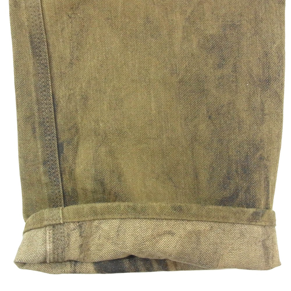 RRL ダブルアールエル USA製 DOUBLE KNEE DUCK PANTS ダメージ加工 ダブルニー ダック ボタンフライ ワークパンツ カーキ系 32【美品】【中古】