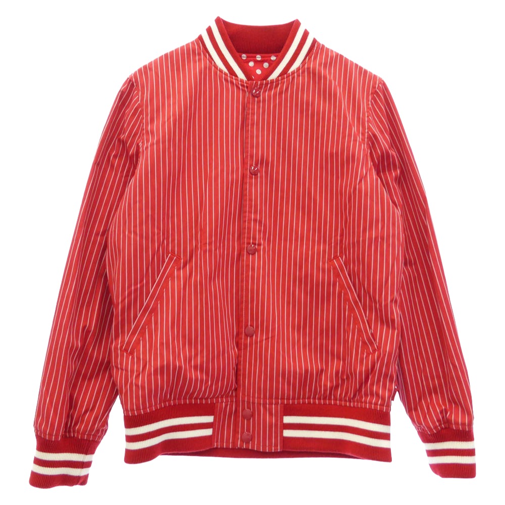 Supreme シュプリーム COMME des GARCONS コムデギャルソン 14SS COMME des GARCONS SHIRT コムデギャルソンシャツ Reversible Varsity Baseball Jacket リバーシブル バーシティ ベースボール ジャケット ドットブルソン レッド系 ホワイト系 S【中古】