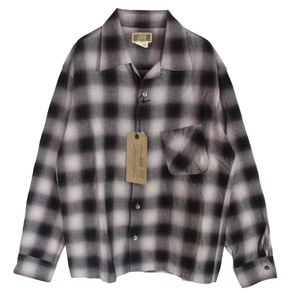 ADDICT CLOTHES アディクトクローズ ACV-SH02CLROM ACVM エーシーブイエム OMBRE CHECK SLANT POCKET OPEN COLLAR SHIRT オンブレチェック スラントポケット オープンカラーシャツ ブラック系 38【中古】