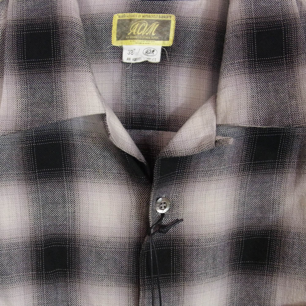 ADDICT CLOTHES アディクトクローズ ACV-SH02CLROM ACVM エーシーブイエム OMBRE CHECK SLANT POCKET OPEN COLLAR SHIRT オンブレチェック スラントポケット オープンカラーシャツ ブラック系 38【中古】