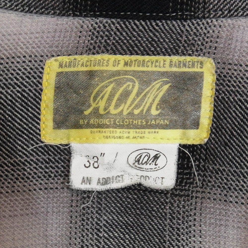 ADDICT CLOTHES アディクトクローズ ACV-SH02CLROM ACVM エーシーブイエム OMBRE CHECK SLANT POCKET OPEN COLLAR SHIRT オンブレチェック スラントポケット オープンカラーシャツ ブラック系 38【中古】
