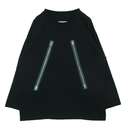 MAISON MARGIELA メゾンマルジェラ 24SS SH0GC0009 MM6 エムエムシックス 八の字 ジップ プリント 長袖 カットソー ブラック系 XL【中古】