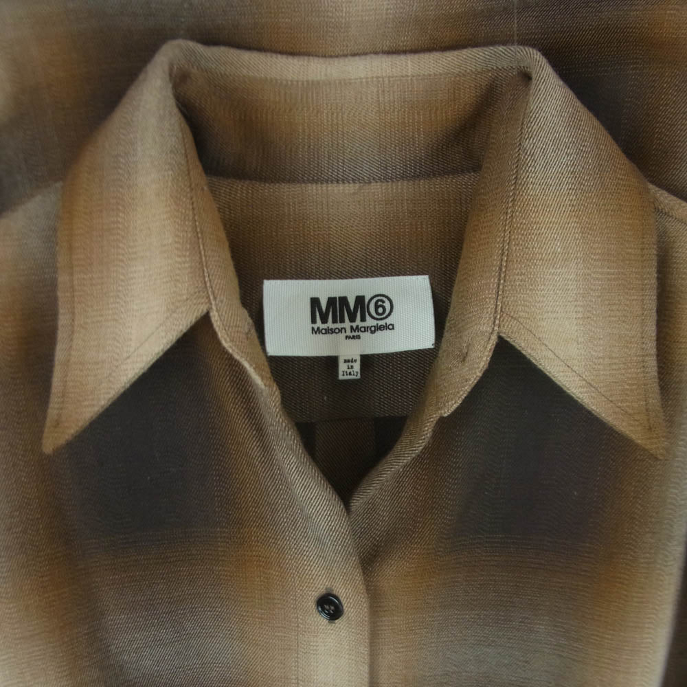 MAISON MARGIELA メゾンマルジェラ 22AW S52DL01095 MM6 エムエムシックス チェック シャツ 変形 オンブレ 長袖 ブラウン系 36【中古】