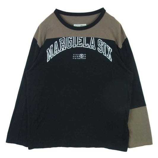 MAISON MARGIELA メゾンマルジェラ 25SS SH0NH0010 MM6 エムエムシックス バイカラー ロゴ プリント 長袖 カットソー ブラック系 グレイッシュベージュ系 XL【中古】