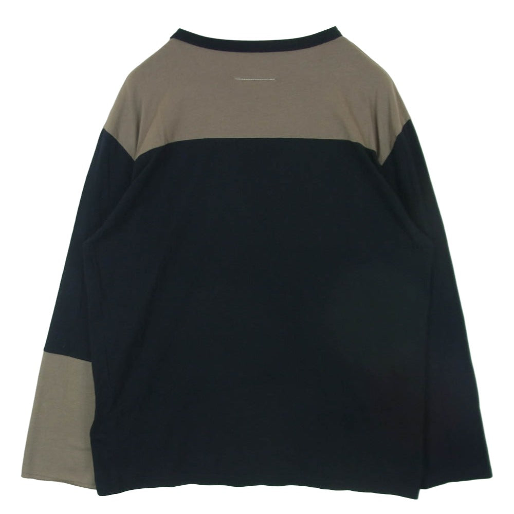 MAISON MARGIELA メゾンマルジェラ 25SS SH0NH0010 MM6 エムエムシックス バイカラー ロゴ プリント 長袖 カットソー ブラック系 グレイッシュベージュ系 XL【中古】