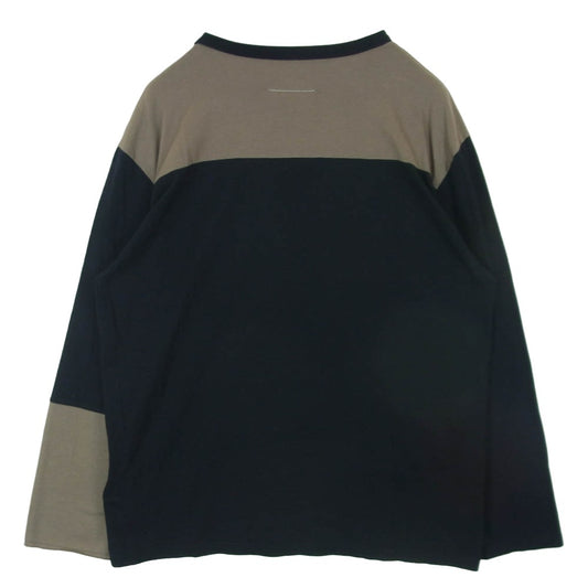 MAISON MARGIELA メゾンマルジェラ 25SS SH0NH0010 MM6 エムエムシックス バイカラー ロゴ プリント 長袖 カットソー ブラック系 グレイッシュベージュ系 XL【中古】