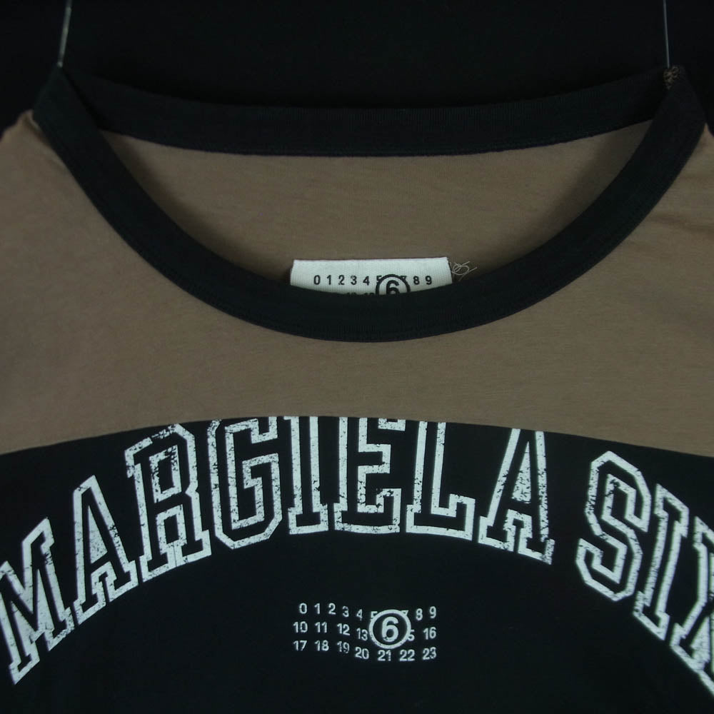 MAISON MARGIELA メゾンマルジェラ 25SS SH0NH0010 MM6 エムエムシックス バイカラー ロゴ プリント 長袖 カットソー ブラック系 グレイッシュベージュ系 XL【中古】