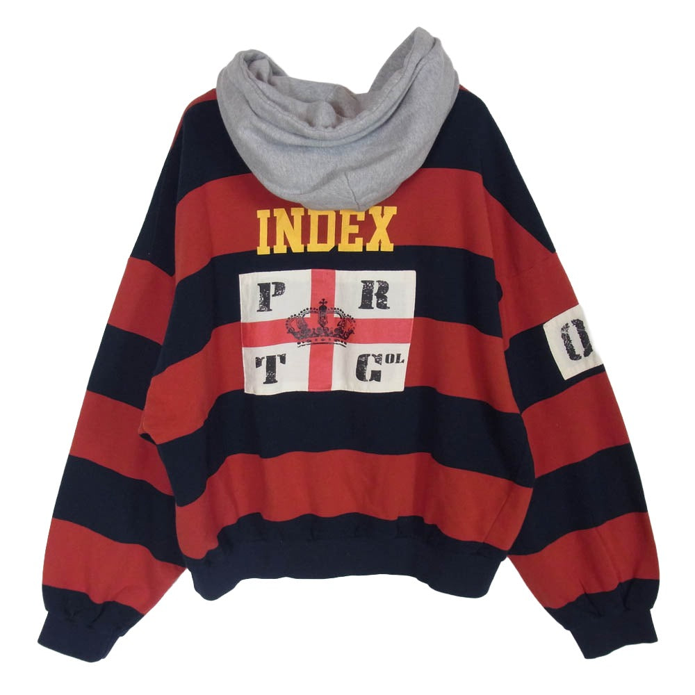 プロトコル インデックス STRIPE POLO HOODIE ストライプ ポロ フーディー パーカー レッド系 ネイビー系 1【中古】