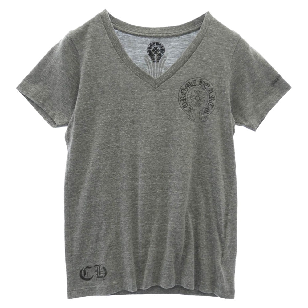 CHROME HEARTS クロムハーツ（原本無） Horseshoe Back S/S TEE ホースシュー フローラルクロス バックプリント メランジ Vネック 半袖Tシャツ カットソー グレー系 XS【中古】