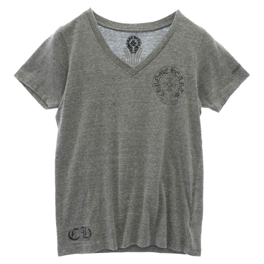 CHROME HEARTS クロムハーツ（原本無） Horseshoe Back S/S TEE ホースシュー フローラルクロス バックプリント メランジ Vネック 半袖Tシャツ カットソー グレー系 XS【中古】