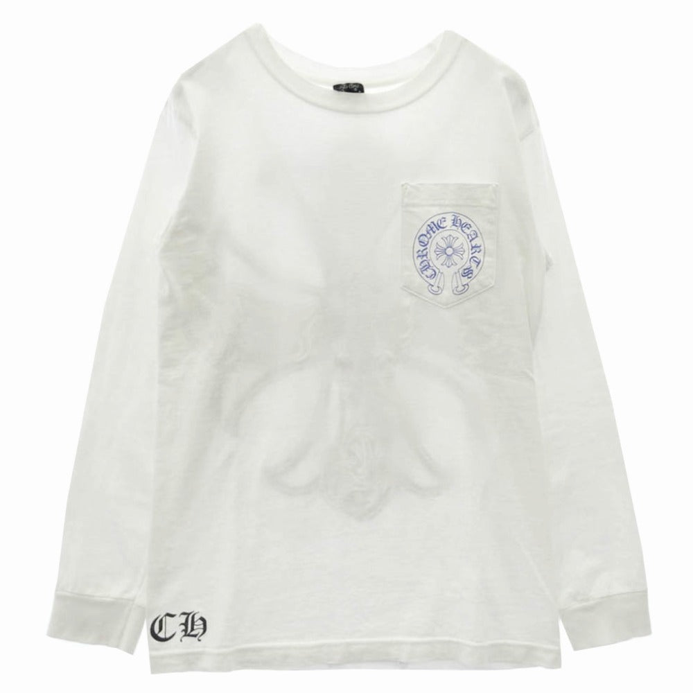 クロムハーツストーン装飾 ホワイトリブ長袖Tシャツレディースsサイズ CHROME HEARTS クロムハーツ（原本無） ホースシュー CHプラス