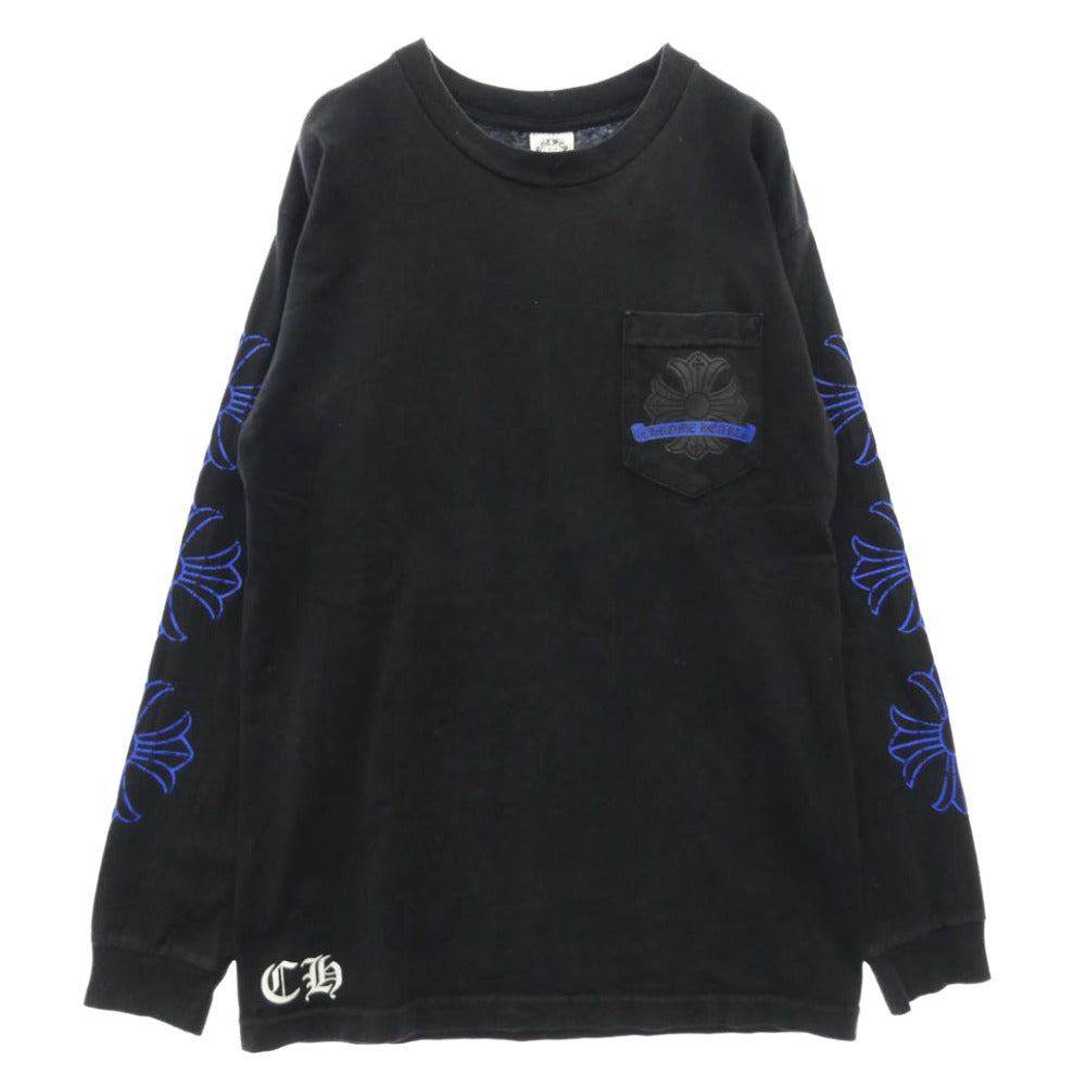 CHROME HEARTS クロムハーツ（原本無） CHプラス ホースシュー バックプリント 袖プリント ポケット付き 長袖 Tシャツ ブラック ブラック系 M【中古】