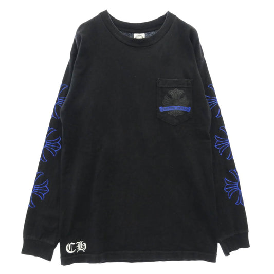 CHROME HEARTS クロムハーツ（原本無） CHプラス ホースシュー バックプリント 袖プリント ポケット付き 長袖 Tシャツ ブラック ブラック系 M【中古】