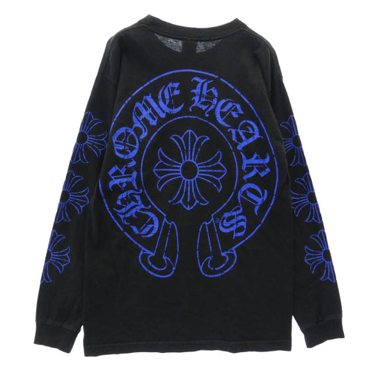 CHROME HEARTS クロムハーツ（原本無） CHプラス ホースシュー バックプリント 袖プリント ポケット付き 長袖 Tシャツ ブラック ブラック系 M【中古】