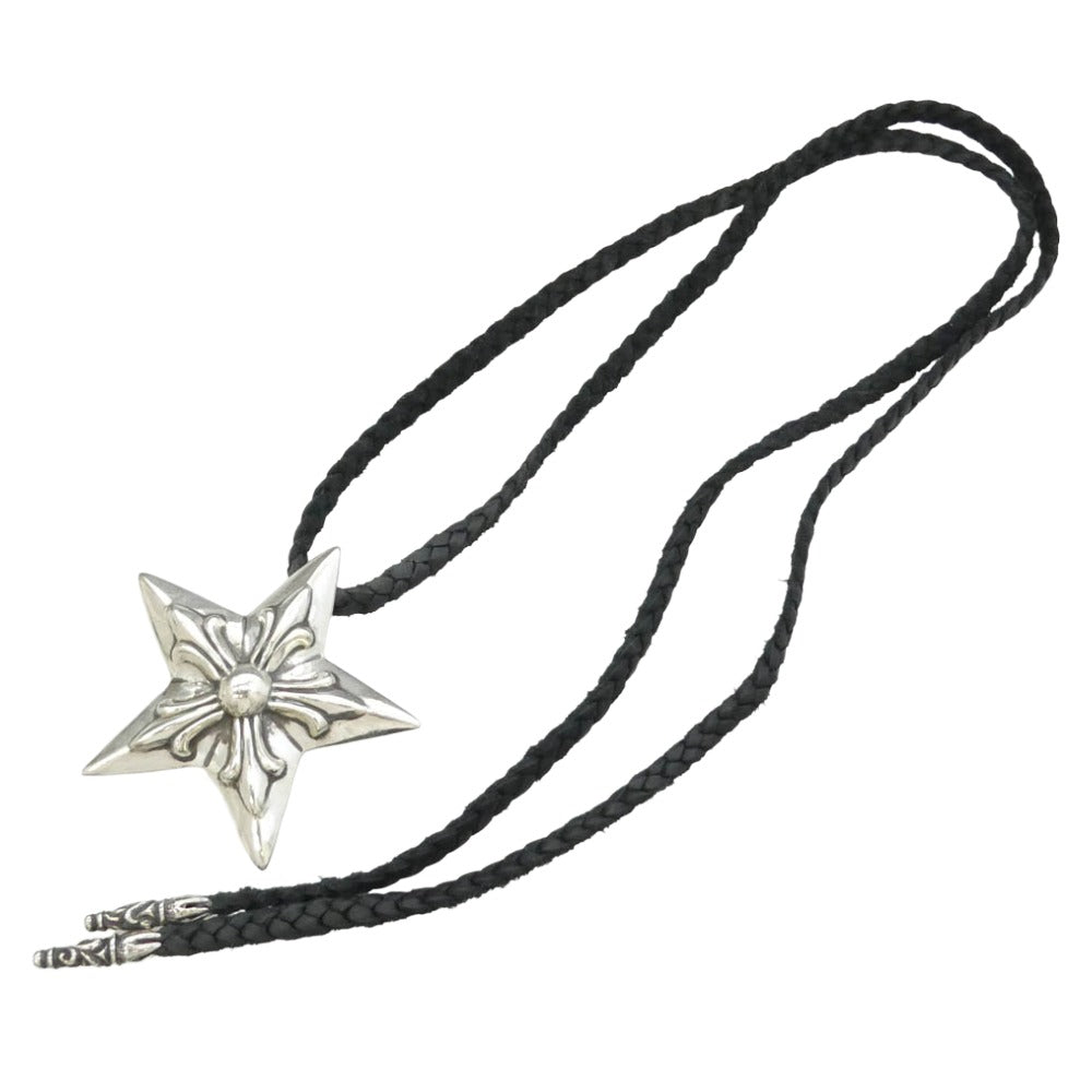 CHROME HEARTS クロムハーツ（原本有） STAR 5 POINT LEATHER BRAID ラージ 5ポイントスター レザーブレード ネックレス ブラック系 シルバー系【中古】