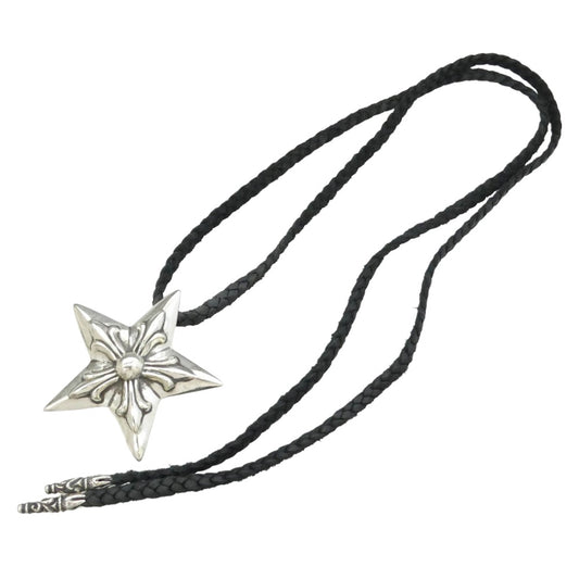 CHROME HEARTS クロムハーツ（原本有） STAR 5 POINT LEATHER BRAID ラージ 5ポイントスター レザーブレード ネックレス ブラック系 シルバー系【中古】