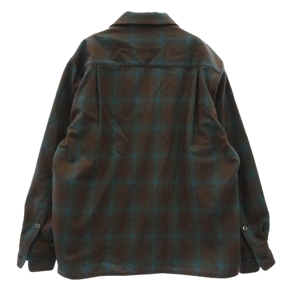 WACKO MARIA ワコマリア PENDLETON ペンドルトン x PENDLETON ペンドルトン WOOL OMBRE CHECK OPEN COLLAR SHIRT ウール オンブレチェック 開襟 オープンカラー 長袖 シャツ ブラウン系 M【美品】【中古】