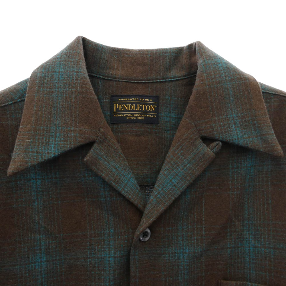 WACKO MARIA ワコマリア PENDLETON ペンドルトン x PENDLETON ペンドルトン WOOL OMBRE CHECK OPEN COLLAR SHIRT ウール オンブレチェック 開襟 オープンカラー 長袖 シャツ ブラウン系 M【美品】【中古】