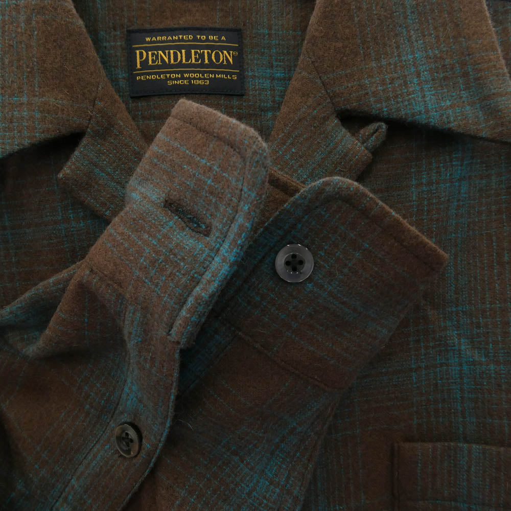 WACKO MARIA ワコマリア PENDLETON ペンドルトン x PENDLETON ペンドルトン WOOL OMBRE CHECK OPEN COLLAR SHIRT ウール オンブレチェック 開襟 オープンカラー 長袖 シャツ ブラウン系 M【美品】【中古】