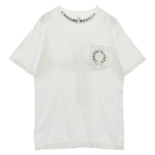CHROME HEARTS クロムハーツ（原本無） Horseshoe Neck Logo Print S/S T-Shirt Back Floral Cross Print old バックフローラルクロス ホースシュー ネックロゴ オールド 半袖 Tシャツ ホワイト系 M【中古】