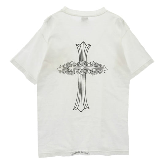 CHROME HEARTS クロムハーツ（原本無） Horseshoe Neck Logo Print S/S T-Shirt Back Floral Cross Print old バックフローラルクロス ホースシュー ネックロゴ オールド 半袖 Tシャツ ホワイト系 M【中古】