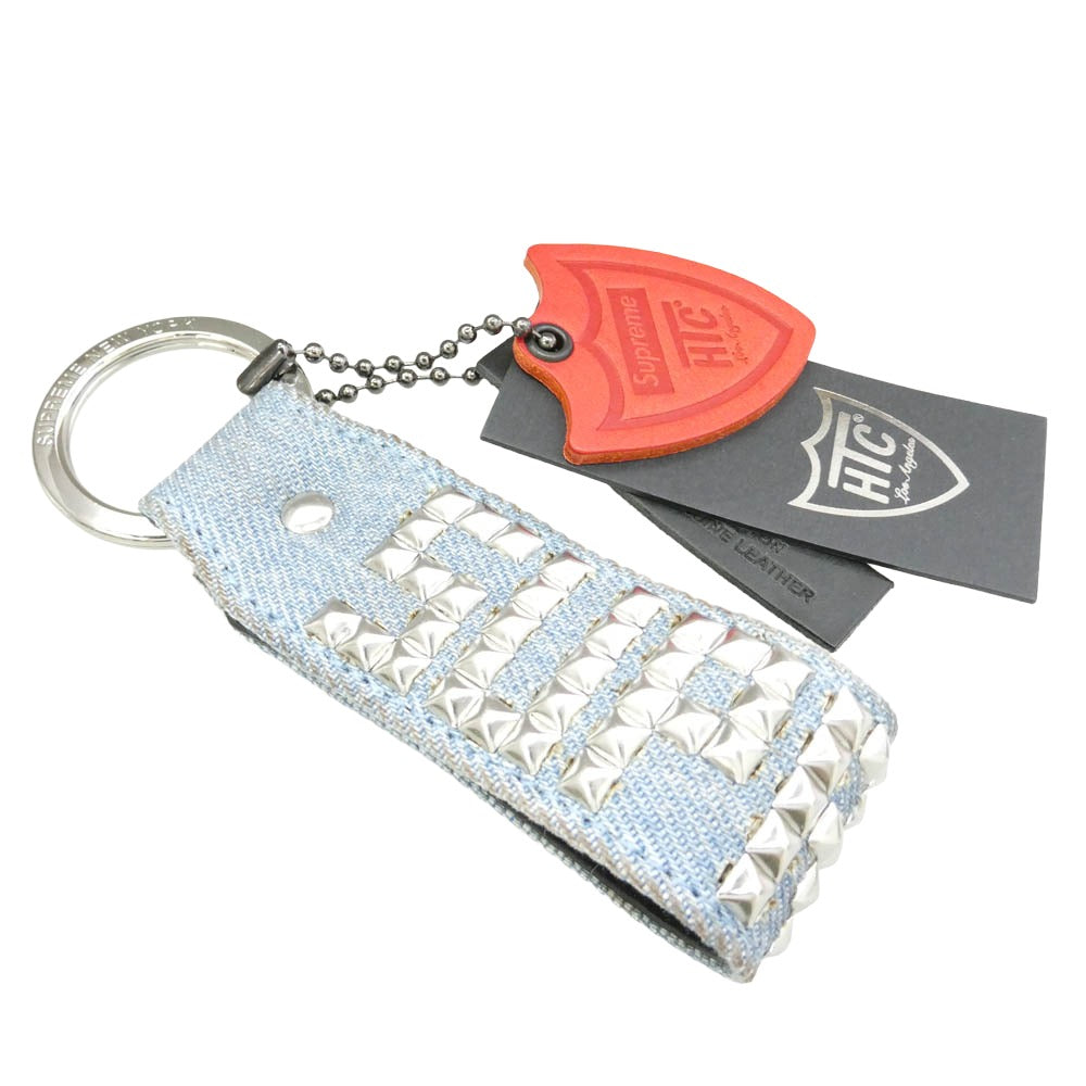 Supreme シュプリーム 23SS × HTC Hollywood Trading Company Studded Keychain スタッズ デニム キーチェーン ライトブルー系 シルバー系 2.5×7.6cm【中古】