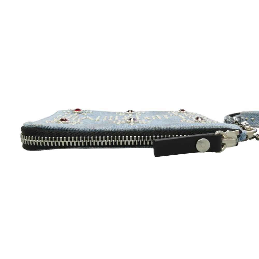 Supreme シュプリーム 23SS × HTC Hollywood Trading Company Studded Wallet ハリウッド トレーディング カンパニー スタッディド スタッズ ウォレット デニム 財布 ライトブルー系 レッド系【中古】