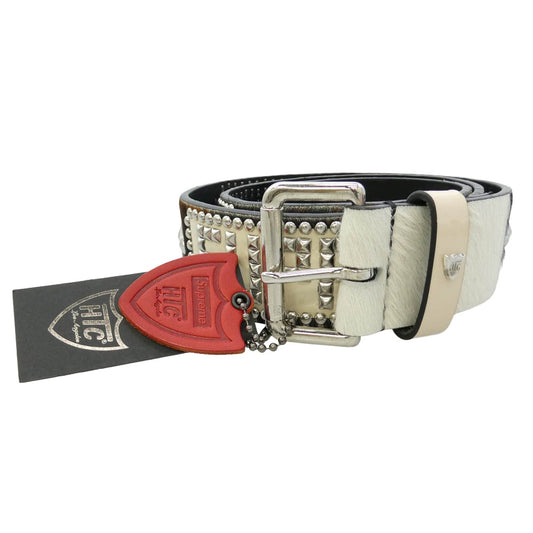 Supreme シュプリーム 23SS × HTC Hollywood Trading Company Studded Belt スタッズ ハラコ レザー ベルト ブラック系 ホワイト系 シルバー系 M【中古】