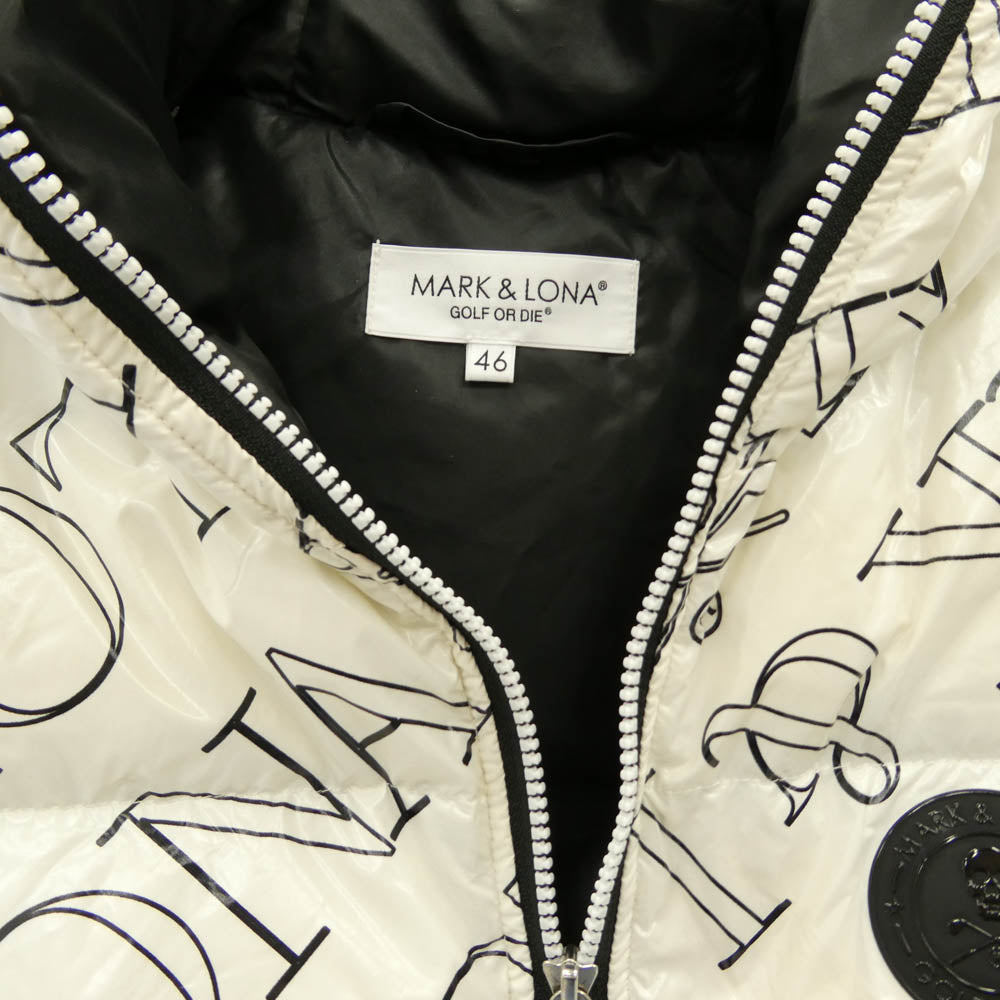 MARK&LONA マークアンドロナ MLM-3D-AD30 Lexington Down Vest スカル ロゴプリント フーデッド ダウン ベスト ホワイト系 46【中古】