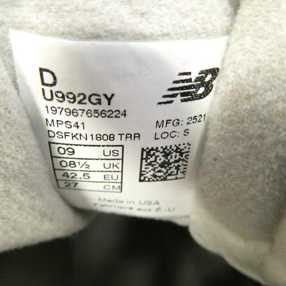 NEW BALANCE ニューバランス U992GY USA製 U992GY Gray ローカット スニーカー グレー系 27cm【中古】