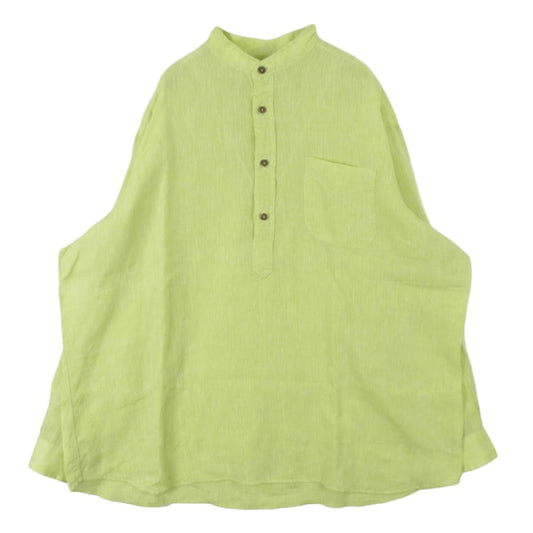 INDIVIDUALIZED SHIRTS インディビジュアライズドシャツ スタンドカラー リネン プルオーバー 長袖 シャツ イエロー系 S【中古】