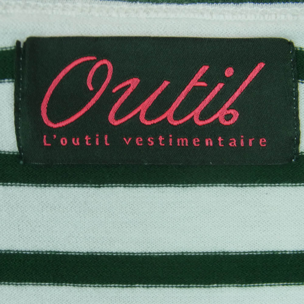 OUTIL ウティ ロゴ ボーダー ロンT カットソー 長袖 コットン フランス製 ホワイト系 2【中古】