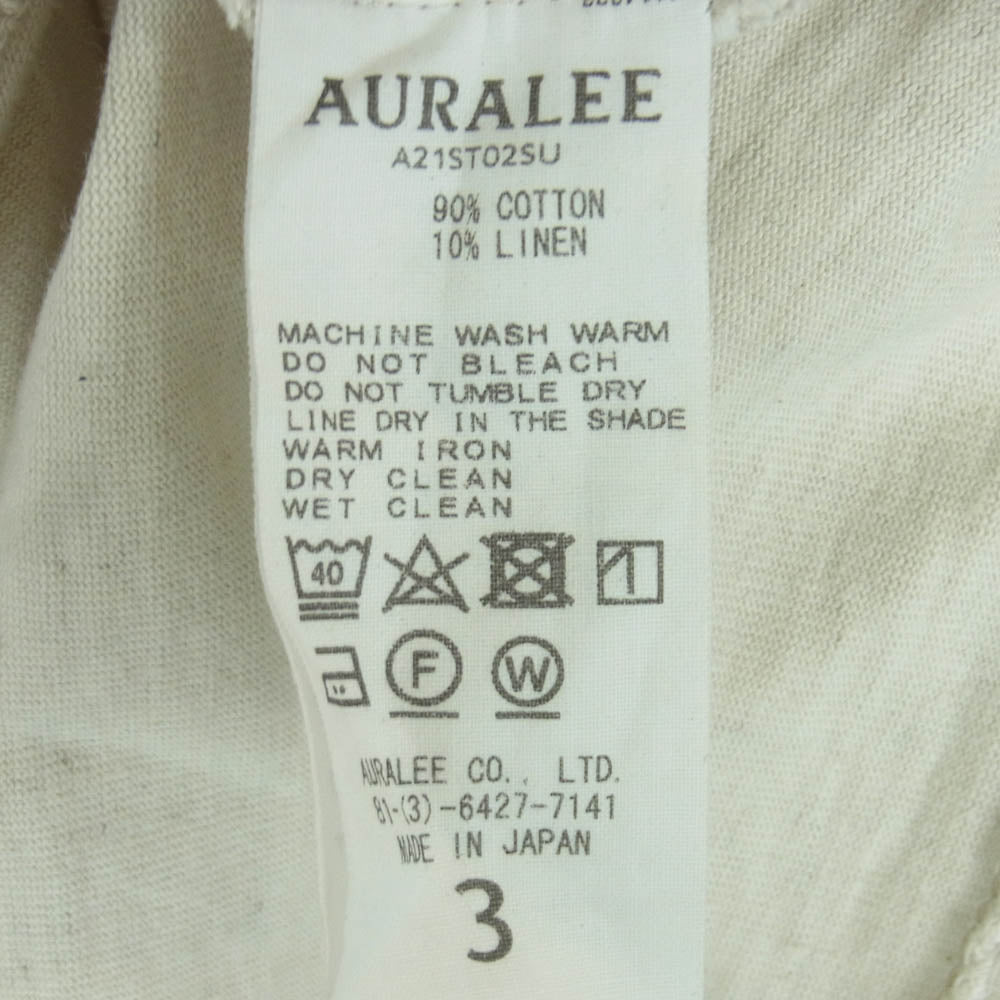 AURALEE オーラリー 21SS A21STO2SU STAND UP TEE スタンドアップ 半袖 Tシャツ 日本製 ベージュ系 3【中古】