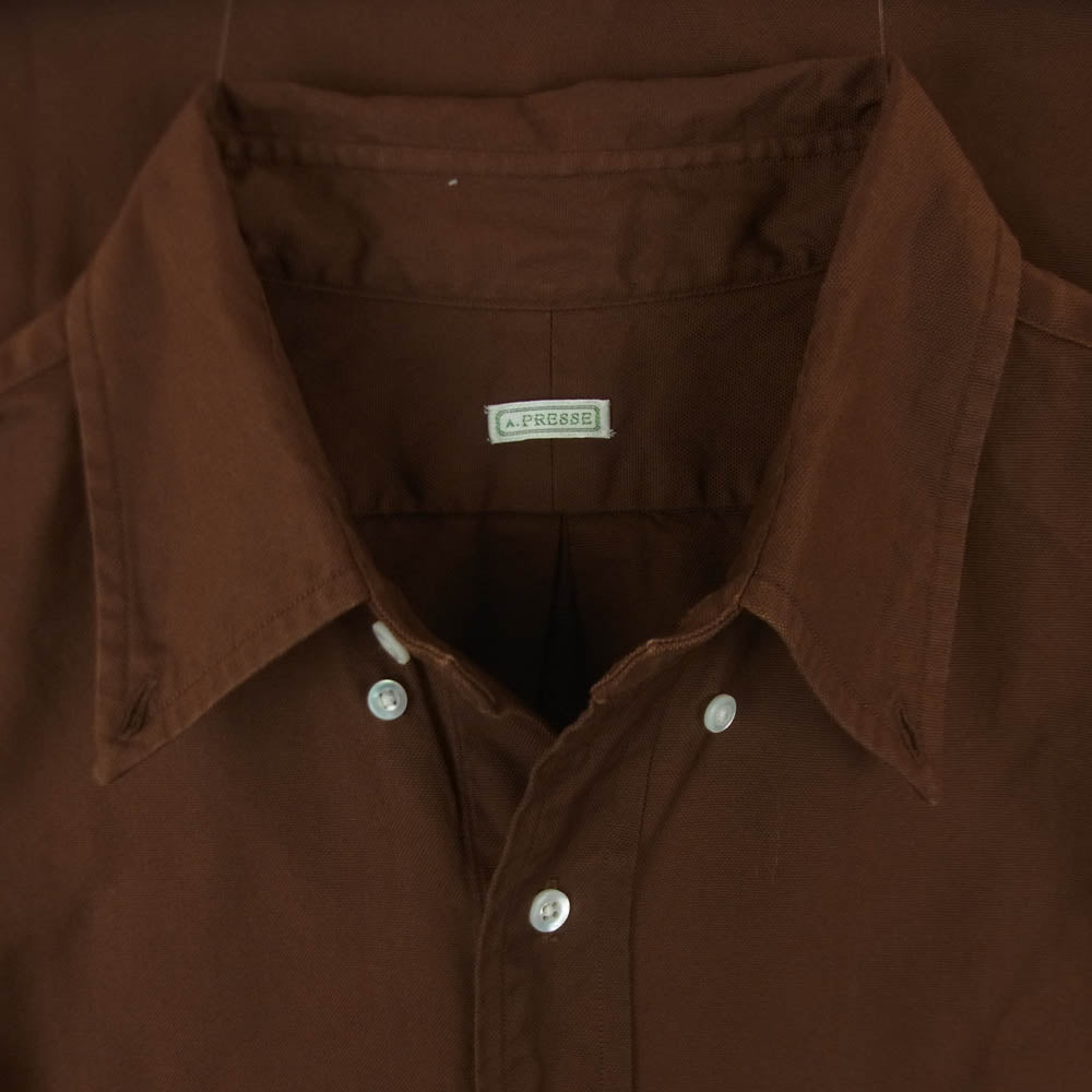 A.PRESSE アプレッセ 22SAP-02-05H BD Oxford Shirt オックスフォード ボタンダウン 長袖 シャツ ブラウン系 2【中古】