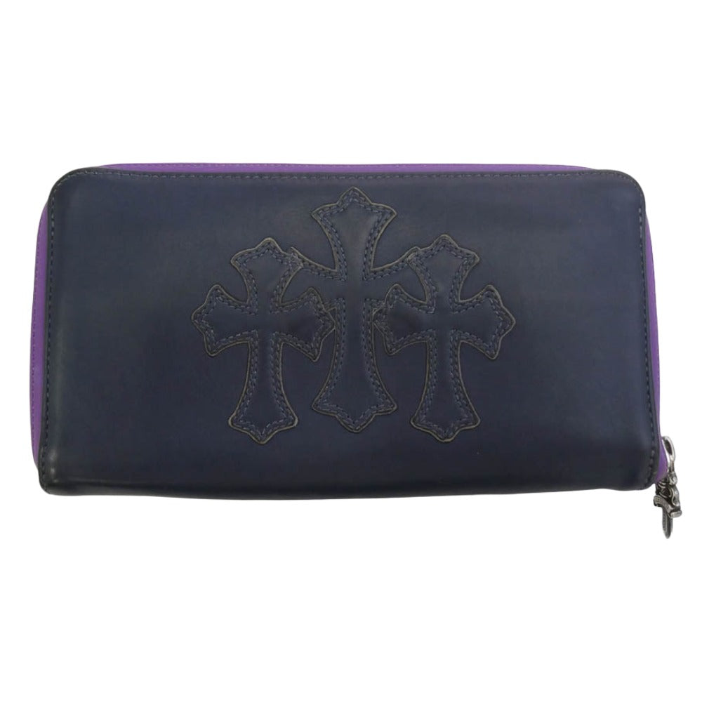 CHROME HEARTS クロムハーツ（原本無） REC ZIP 3PTCH 3セメタリー クロスパッチ ラウンドファスナー 長財布 ネイビー系 パープル系【中古】