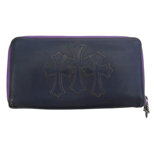 CHROME HEARTS クロムハーツ（原本無） REC ZIP 3PTCH 3セメタリー クロスパッチ ラウンドファスナー 長財布 ネイビー系 パープル系【中古】