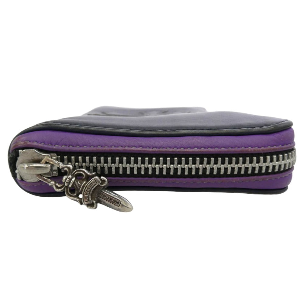CHROME HEARTS クロムハーツ（原本無） REC ZIP 3PTCH 3セメタリー クロスパッチ ラウンドファスナー 長財布 ネイビー系 パープル系【中古】