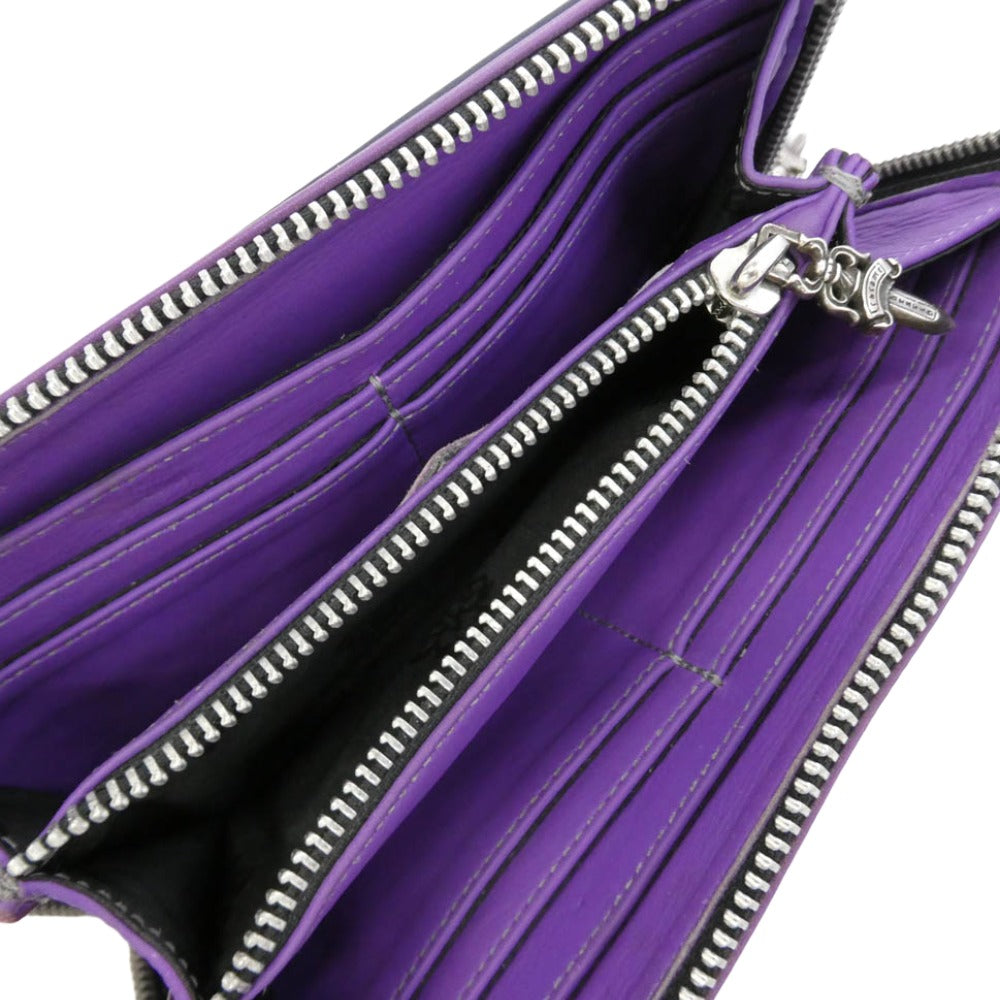 CHROME HEARTS クロムハーツ（原本無） REC ZIP 3PTCH 3セメタリー クロスパッチ ラウンドファスナー 長財布 ネイビー系 パープル系【中古】