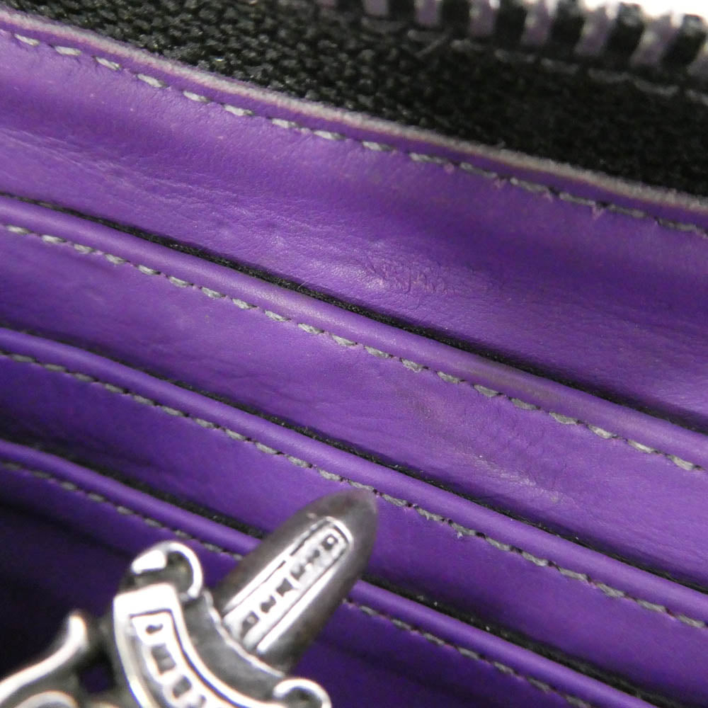 CHROME HEARTS クロムハーツ（原本無） REC ZIP 3PTCH 3セメタリー クロスパッチ ラウンドファスナー 長財布 ネイビー系 パープル系【中古】