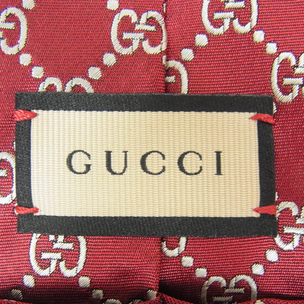 GUCCI グッチ 499695 4B002 ARGOS GG総柄 ロゴ シルク ネクタイ レッド系【中古】