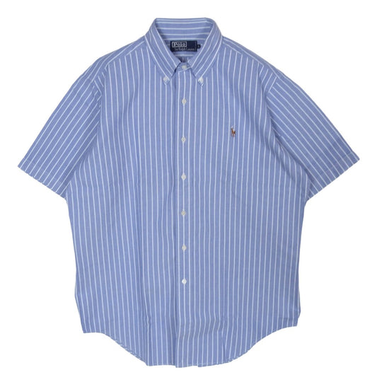POLO RALPH LAUREN ポロ・ラルフローレン ボタンダウン ポニー刺繍 コットン ストライプ シャツ ライトブルー系 L【美品】【中古】